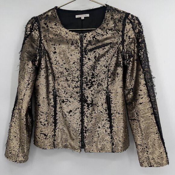 Faith Connexion Jackets & Blazers - Faith Connexion Gold & Black Sequin Moto Jacket - Size S